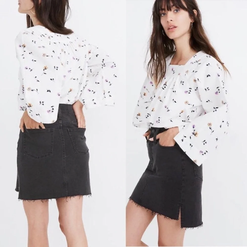 Madewell Stretch Denim Straight Mini‎ Skirt in Lunar Wash: Step-Hem Edition